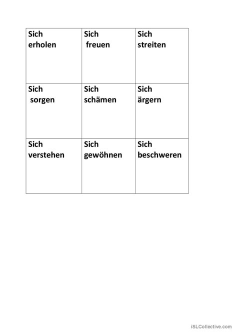 Bingo zu reflexiven Verben mi Deutsch DAF Arbeitsblätter pdf doc