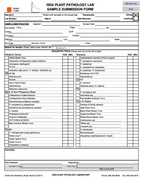 Fillable Online Agri Idaho ISDA PLANT PATHOLOGY LAB SAMPLE SUBMISSION