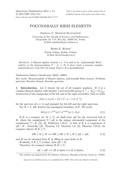 Pdf Polynomially Riesz Elements