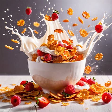 Corn Flakes Breakfast Cereal With Fresh Milk Dynamic Splash Food