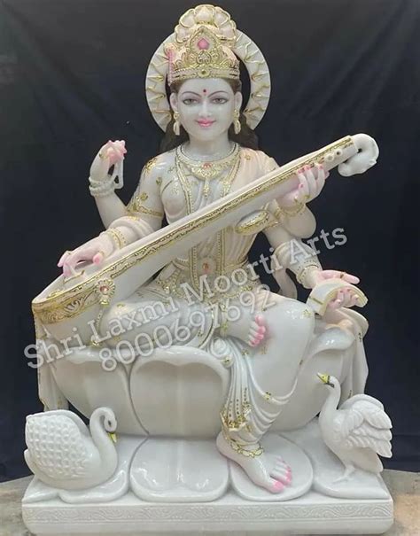 Hindu White Marble Saraswati Mata Statue For Temple Size Feet At