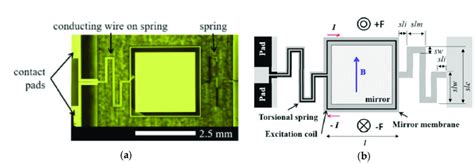 (a) Microscope image of a MEMS magnetic field sensor with optical ...