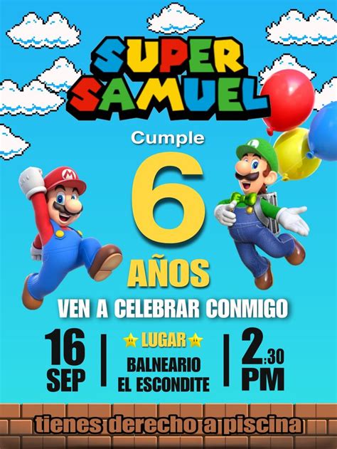 Tarjeta De Cumplea Os Invitaciones De Mario Bros Invitaciones Mario