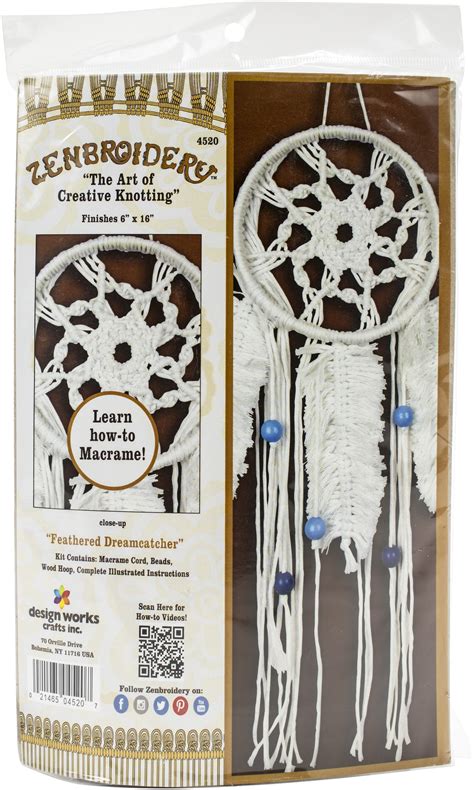 Design Works Zenbroidery Macrame Wall Hanging Kit 6 X16 Feathered