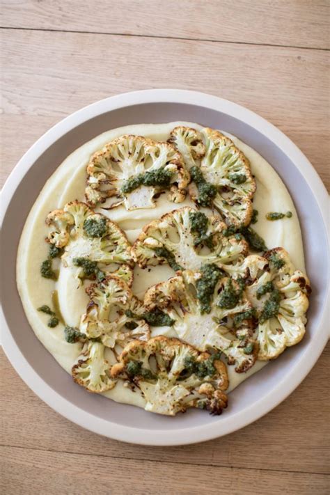 Cauliflower Steaks With Cauliflower Puree And Mint Pesto Recipe And Video Pamela Salzman