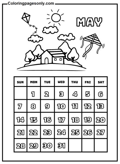 صفحة تلوين تقويم مايو 2023 صفحات تلوين مجانية قابلة للطباعة