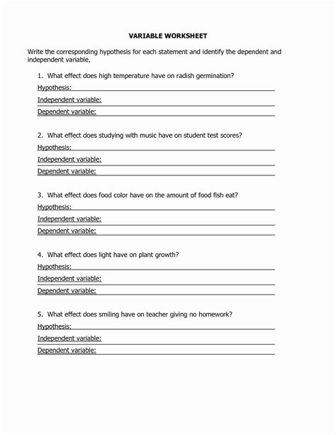 Identify Dependent And Independent Variables Worksheet Indep