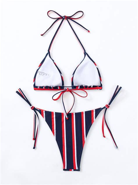 Women Bikini Swimsuit Red Lace Up Stretch Low Rise Waist Summer Sexy Swimwear Milanoo