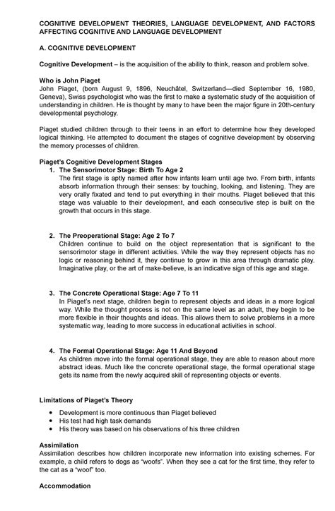 Cognitive Development Theories Language Development And Factors