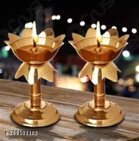 A S VENTURES Set Of 2 Pure Brass Diya For Puja Temaple Decoration