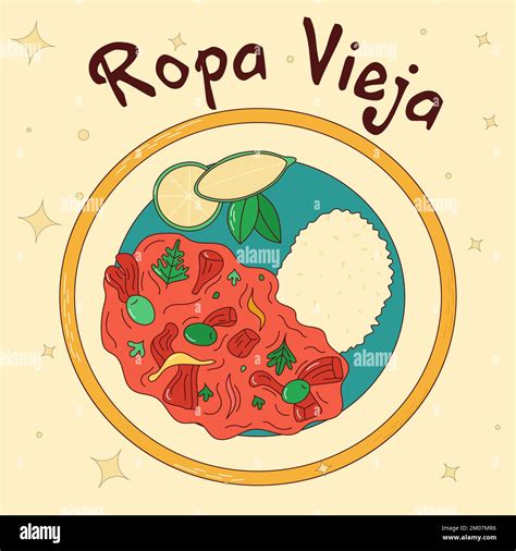 Cuban Food Ropa Vieja Traditional Cuban Dish Vector Illustration