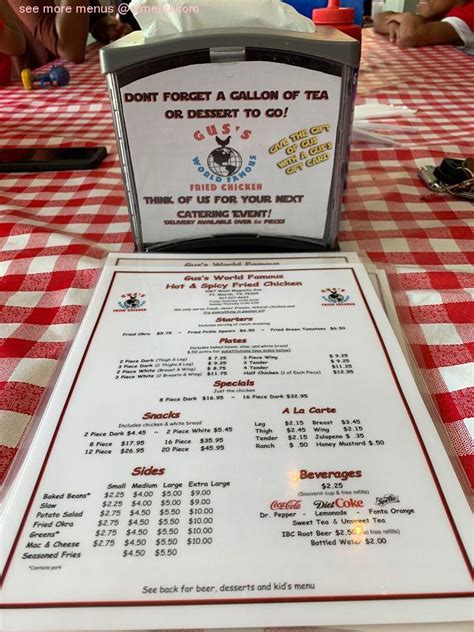 Menu at Gus’s World Famous Fried Chicken restaurant, Fort Worth