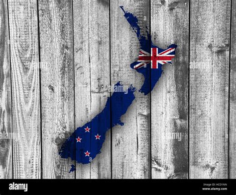 Map And Flag Of New Zealand On Wood Stock Photo Alamy