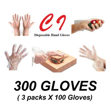 C I Disposable Plastic Transparent Crystal Clear Hand Gloves