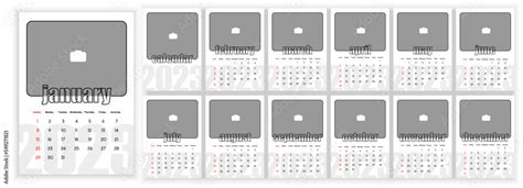 Wall Monthly Photo Calendar 2023. Simple monthly vertical photo calendar Layout for 2023 year in ...