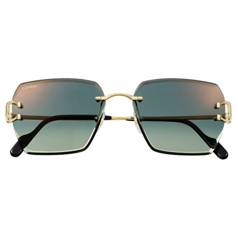 Cartier Square Gold Green Lenses Signature C De Cartier Collection Sunglasses Cartier