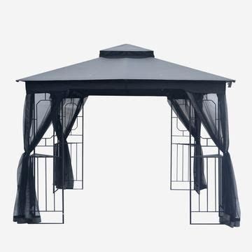 10 x 10 Double Roof Steel Patio Gazebo with Mosquito Netting, Dark Gra ...