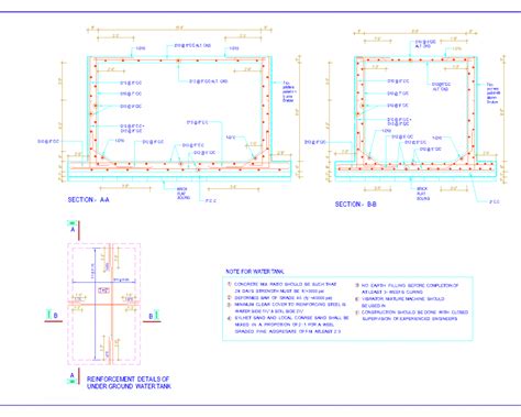 Reinforcement Details Of Under Ground Water Tank Dwg Drawing