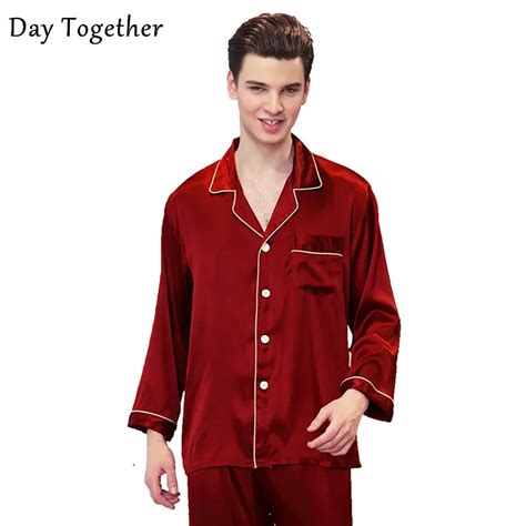 Luxury Rayon Silk Pajamas Pyjamas Mens Long Sleeved Trousers Set