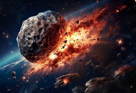 Premium AI Image | Meteor Impact On Earth Fired Asteroid In Collision