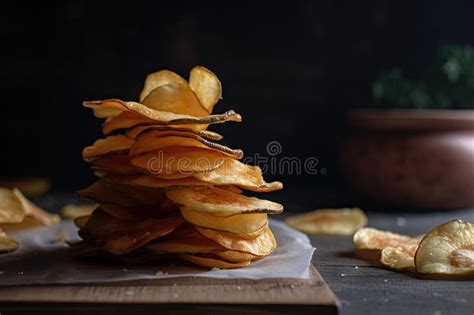 Stack Of Crispy Salty Potato Chips Stock Image Image Of Salty Snack