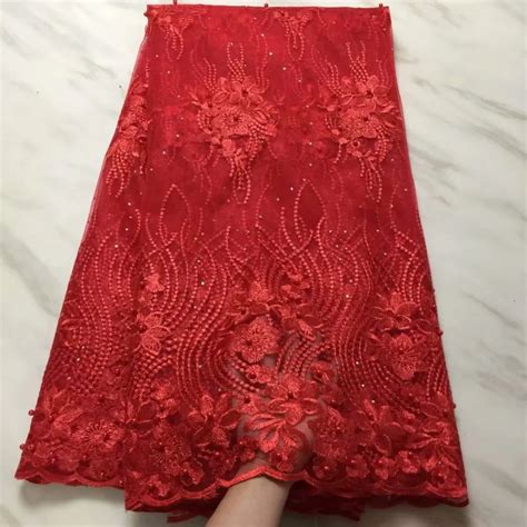 Red African Lace Fabric New Mesh Lace Embroidery Nigeria Lace