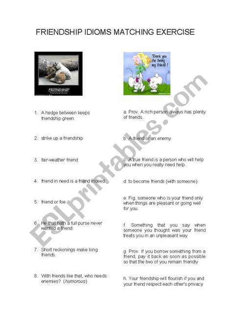 Idioms About Friendship Esl Worksheet By Aicheen