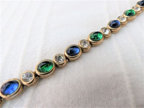 Cabouchon Vintage 1990s Gold Plated Bracelet With Austrian Etsy