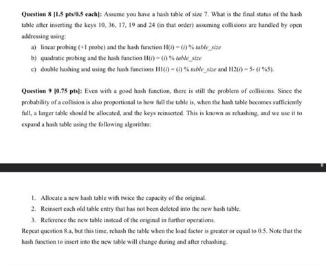 Solved Question Pts Each Assume You Have A Hash Chegg