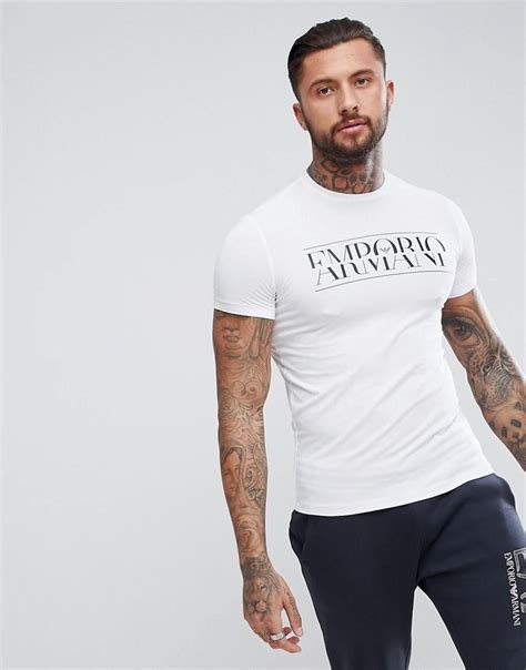 Emporio Armani Slim Fit Crew Neck Reflection Logo T Shirt In White For