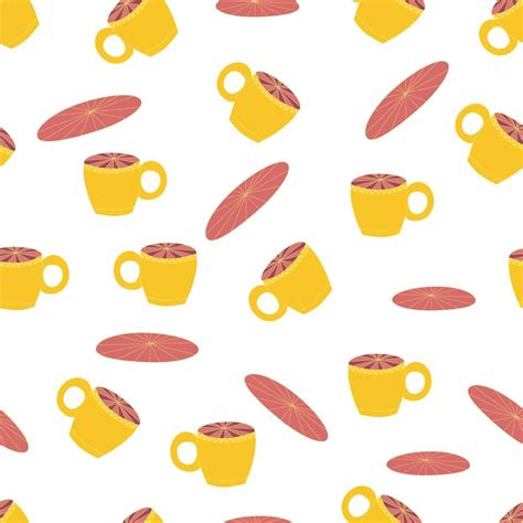 Cups And Saucers Bright Seamless Pattern Tea Tea Shop Coffee Wallpaper Wrapping Paper