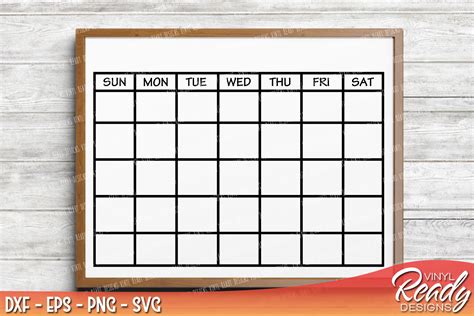 Monthly Calendar Template Vector Clip Art Cutting Files Dxf Eps