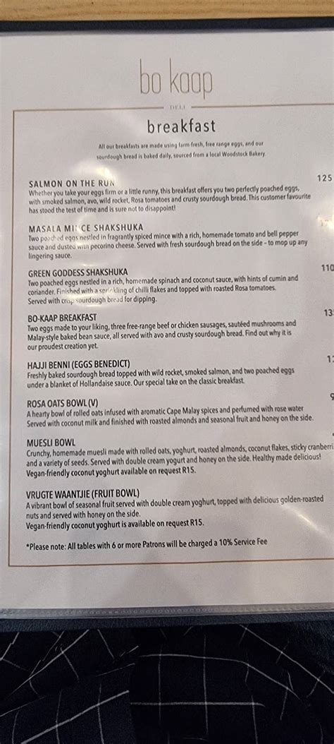 Menu At Bokaap Deli Restaurant Cape Town