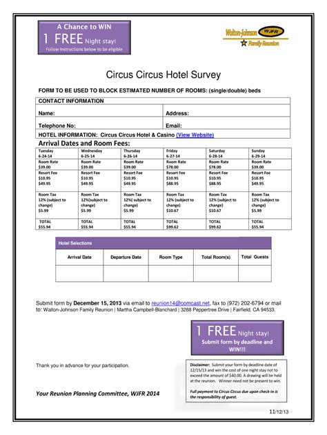 Fillable Online Circus Circus Hotel Survey MyEventcom Fax Email Print