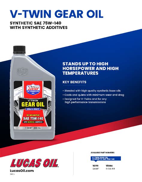 Synthetic Sae W V Twin Gear Oil Lucas Oil Products Inc Keep