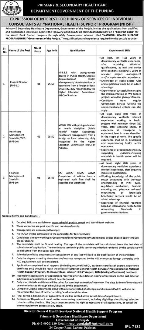 Jobs In Primary And Secondary Healthcare Department Govt Of Punjab