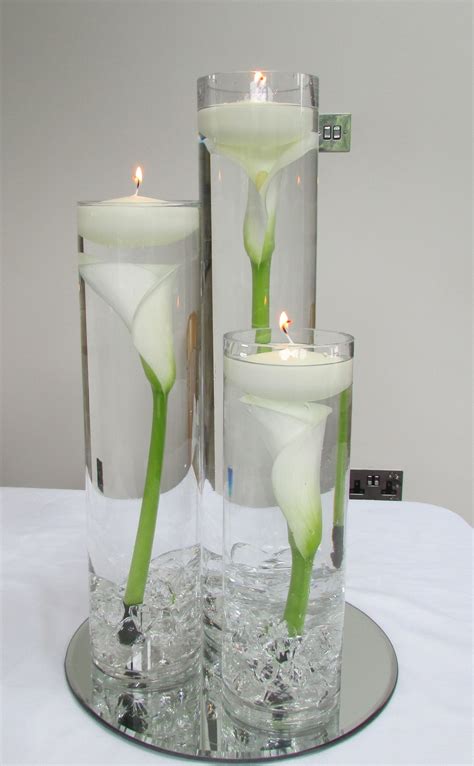 Cylinder Vases With Arum Lily And Floating Candle