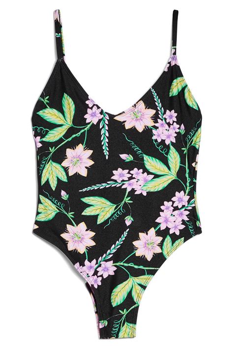 Topshop Tropical Floral One Piece Swimsuit In Black Lyst