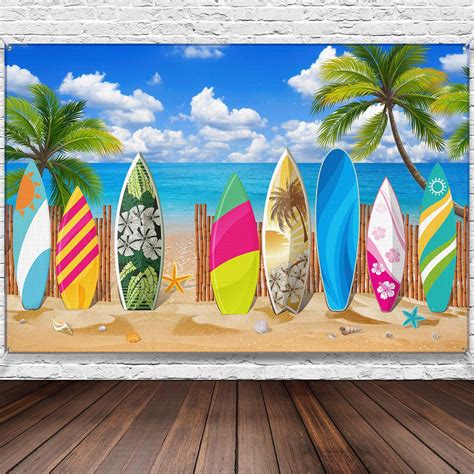 Buy Beach Background Photo Props Surfboard Party Backdrop Tropical