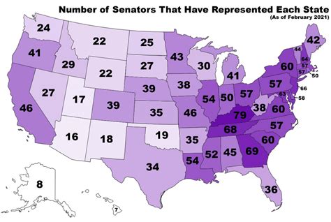 Number of U.S. Senators That Have Represented Each State