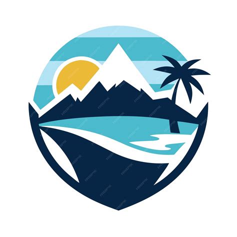Beach and mountain logo design concept vector art and illustration