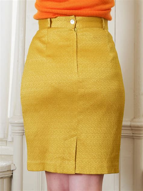 90s Yellow Silk Skirt Tiny Parrot Vintage Shop