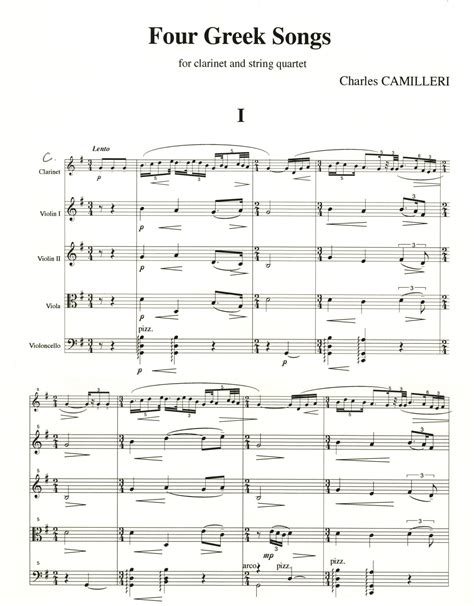 Camilleri Four Greek Songs The Clarinet Quintet