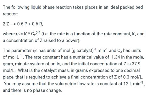 Solved The following liquid phase reaction takes places in | Chegg.com