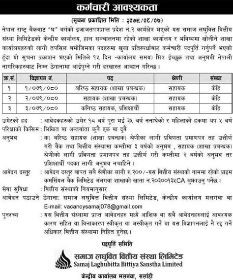 Samaj Laghubitta Bittiya Sanstha Job Vacancy Apply Microfinance Jobs