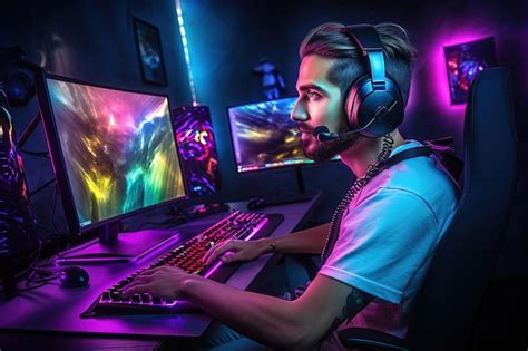 Premium Photo A Man Wearing Headphones Sitting In Front Of A Computer