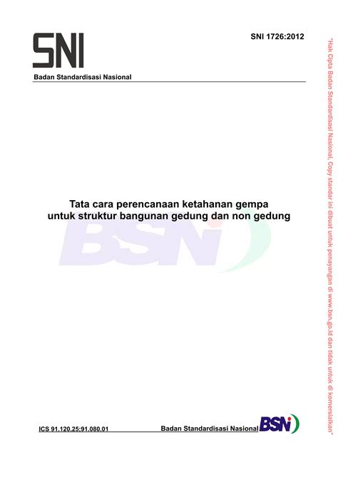 Sni Tata Cara Perencanaan Ketahanan Gempa Untuk Struktur