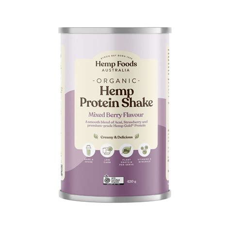 Hemp Foods Aust Organic Hemp Protein Shake Mixed Berry 420g The