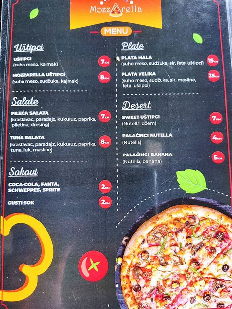 Menu At Pizzeria Mozzarella Sarajevo