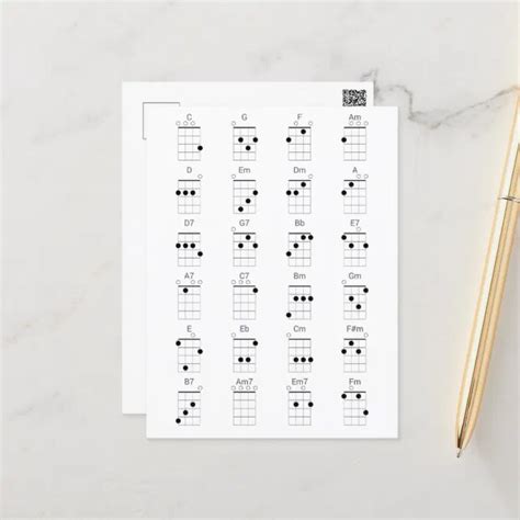 24 Common Ukulele Chords Chart Uke Cheat Sheet P Postcard Zazzle